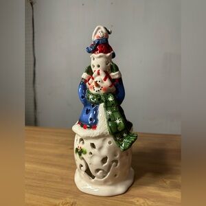 Christmas winter Double snowman small candle holder